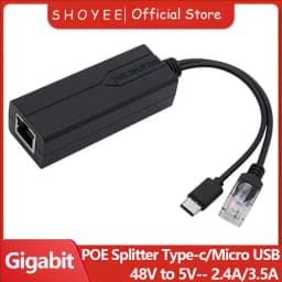 POE Splitter 48V to 5V Micro USB tpye-C 100Mbps and1000Mbps Gigabit POE Camera Injector Power Supply for Huawei Hikvision