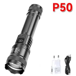 Super Bright Flashlight Built-in Battery USB C Rechargeable LED Flashlights 500000LM High Power Torch Lamp for Camping Lantern