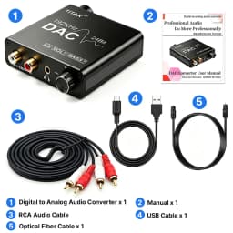 192KHz/24Bit DAC Digital to Analog Audio Converter Digital SPDIF Optical Toslink Coaxial to Analog Stereo L/R RCA and 3.5mm Jack