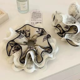 1pc Ink print floral satin large intestine headband with wide edge lace headband, simple hair accessory for women