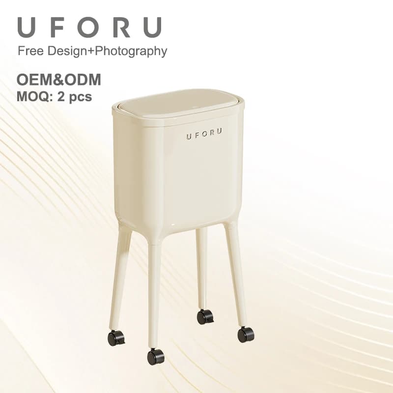 UFORU Light Luxury Garbage Bin, Movable Large Capacity Trash Can, Home Kitchen Storage Box, Household Organizer