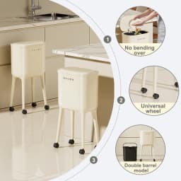 UFORU Light Luxury Garbage Bin, Movable Large Capacity Trash Can, Home Kitchen Storage Box, Household Organizer