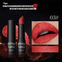 7Colors Glitter Lipstick Waterproof Long Lasting Diamond Pearlescent Metallic Lipstick Black Lipgloss Women Lips Makeup Cosmetic