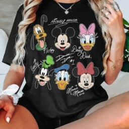 2026 Summer New  T-shirt Casual Loose Short Sleeved Printed with Mickey Duck Donald Duck Men Women Families Children