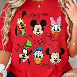 2026 Summer New  T-shirt Casual Loose Short Sleeved Printed with Mickey Duck Donald Duck Men Women Families Children
