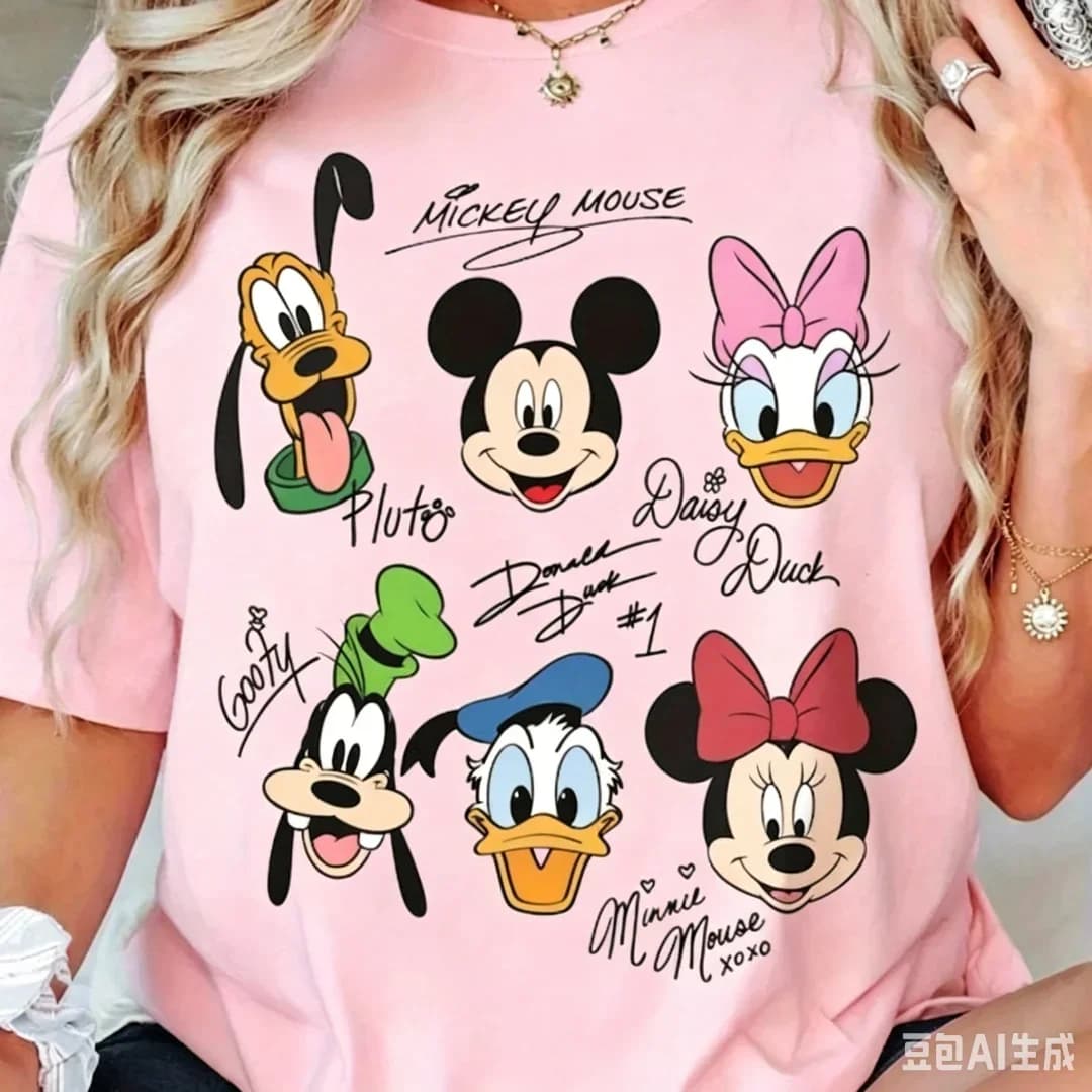 2026 Summer New  T-shirt Casual Loose Short Sleeved Printed with Mickey Duck Donald Duck Men Women Families Children