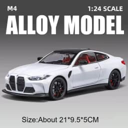 1:24 M3 GTR M4 Alloy Miniature Model Toy Diecast Cars Front Wheel Steering Doors Opened Sound Light Collect Models for Boy Gifts