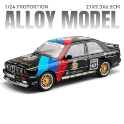1:24 M3 GTR M4 Alloy Miniature Model Toy Diecast Cars Front Wheel Steering Doors Opened Sound Light Collect Models for Boy Gifts
