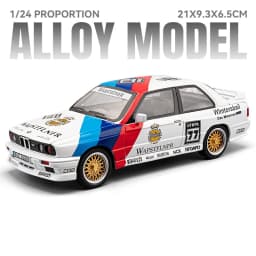 1:24 M3 GTR M4 Alloy Miniature Model Toy Diecast Cars Front Wheel Steering Doors Opened Sound Light Collect Models for Boy Gifts