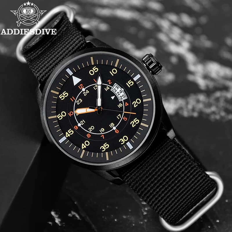 ADDIESDIVE 44mm Men's Fashion Quartz Watch 50m Waterproof Luminous Watch Large Dial High Quality Nylon Strap Men's Analog Watch