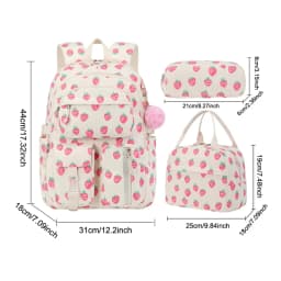 3pcs Corduroy College Backpack with Lunch Bag Pencil Case Cute Girl School Strawberry Print Bookbag Daypack Set for Teens Women