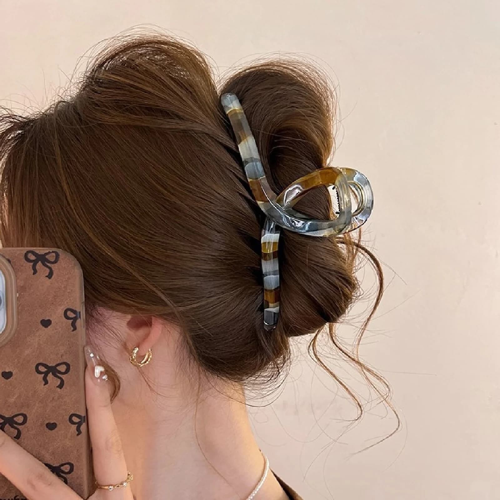 1PC Retro, Literary Style, Color Blocking, Grab Clip, Female, Large, New, Shark Clip, Premium, Back of Head, Hair Clip, Acc