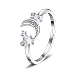 CLUCI Adjustable Women Silver 925 Ring Jewelry SImple Fashion Star and Moon Open Rings DR2001SB