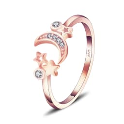 CLUCI Adjustable Women Silver 925 Ring Jewelry SImple Fashion Star and Moon Open Rings DR2001SB