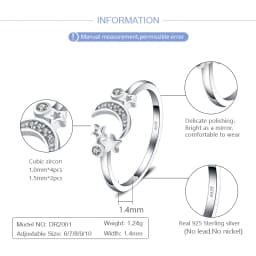CLUCI Adjustable Women Silver 925 Ring Jewelry SImple Fashion Star and Moon Open Rings DR2001SB