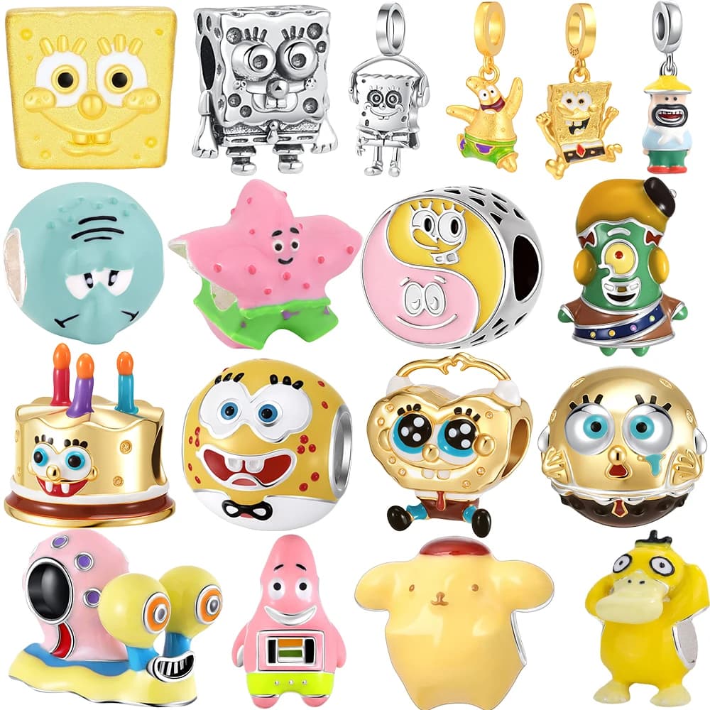 SpongeBob Square Patrick Star 925 Sterling Silver Charm Bead Fit Original Bracelet Keychain Necklace Diy Jewelry Accessories
