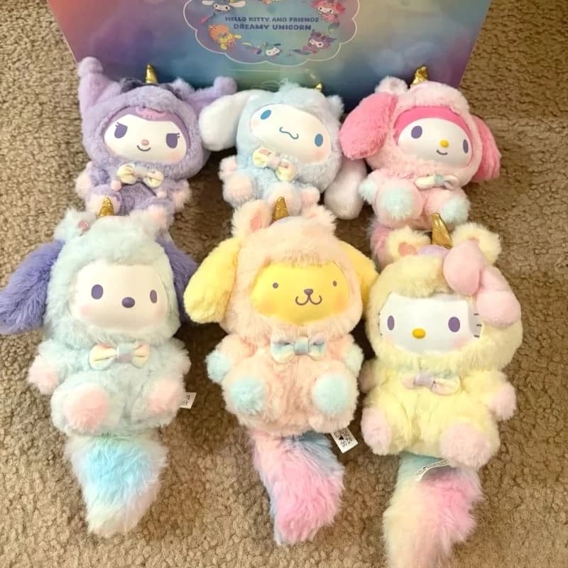 2026 New Sanrio Dream Unicorn Series Vinyl Plush Blind Box Cute Cartoon Hello Kitty Kuromi Pendants Girl Bag Ornament Toy Gifts