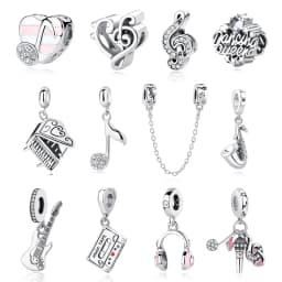 925 Sterling Silver Charms Beads Original Love Music Notes Piano Headphone Charm Fit Brand Bracelets Necklaces Jewelry For Women