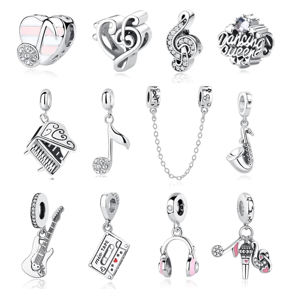 925 Sterling Silver Charms Beads Original Love Music Notes Piano Headphone Charm Fit Brand Bracelets Necklaces Jewelry For Women
