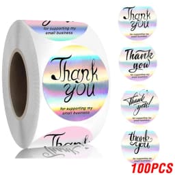 100-500pcs Rainbow Laser Thank You Stickers 1inch Small Business Stickers  Adhesive Labels for Boutiques Wrapping Supplies