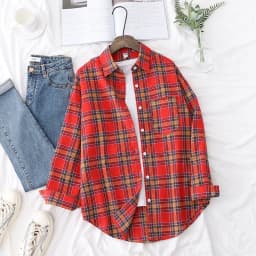 Brand Women's Flannel Plaid Shirts 2025 New Ladies Tops Exquisite Designer Style Loose Blouses Casual Cotton Long Sleeve Blouse