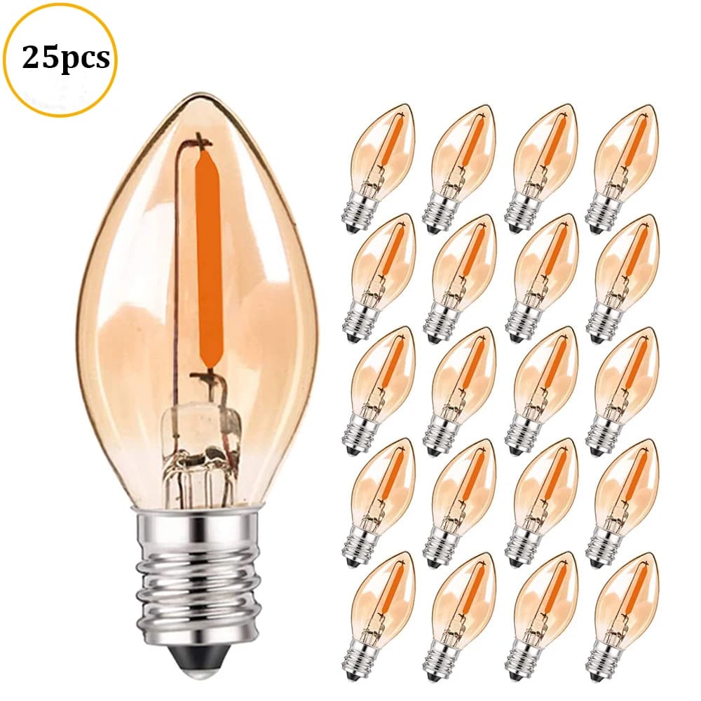 LED Night Light Bulbs C7 Chandelier E12 E14 Base Decorative Light Bulbs 0.5 Watts Party Small Candle Mini Bulb 2200K Amber Glass