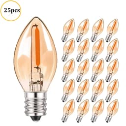LED Night Light Bulbs C7 Chandelier E12 E14 Base Decorative Light Bulbs 0.5 Watts Party Small Candle Mini Bulb 2200K Amber Glass