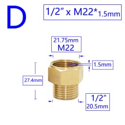 Brass Male Female 1/2" M14 M18 M22 3/8" Thread Connector Tooth Pitch 1.5mm Copper Water Tap Washing Machine Bathroom Coupler