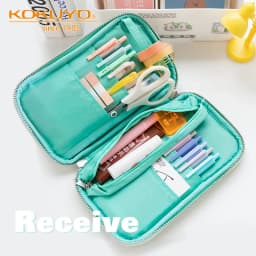Kokuyo Corduroy Pan Case Flat Open Multi Pocket Pen Pencil Bag Storage Pouch Handbag F7025