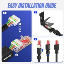AMPCOM Tool Free RJ45 Connector, No Crimp Tool Less UTP 1000Mbps CAT6/CAT6A Modular PLug for Stranded Solid Lan Ethernet Cable