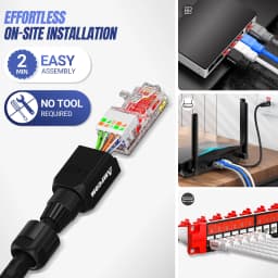 AMPCOM Tool Free RJ45 Connector, No Crimp Tool Less UTP 1000Mbps CAT6/CAT6A Modular PLug for Stranded Solid Lan Ethernet Cable