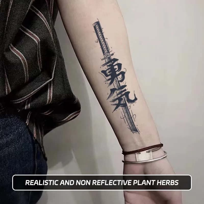 Long-lasting Waterproof Tattoo Sticker Non-reflective Chinese Character Knife Pattern Arm Temporary Tattoo