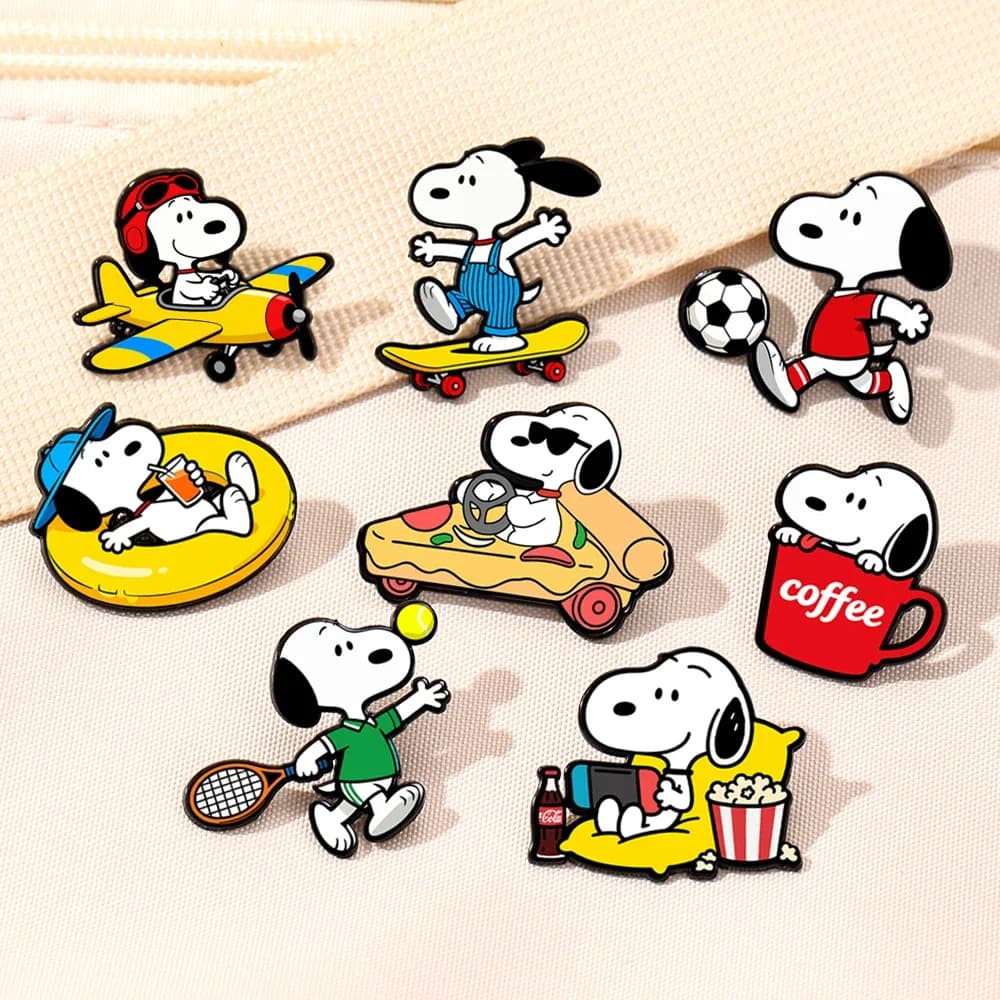 7Pcs Snoopy Enamel Pin Set Cartoon Charlie Brown Woodstock Brooch Lapel Pins for Backpack Clothes Badge Cute Fans Gift