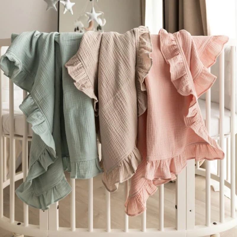 Organic Cotton Baby Blankets Newborn Muslin Swaddle Baby Wrap Gauze Ruffle Blanket Bedding Items Babies Accessories