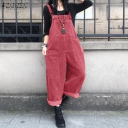 Corduroy Overalls Women's Summer Bib Jumpsuits ZANZEA 2026 Casual Suspender Harem Pants Female Solid Rompers Femme Oversize