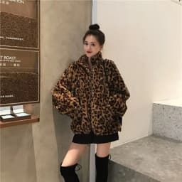 Winter Leopard Print Jacket Women's Stand Collar Warm Parkas Outwear 2026 New Autumn Winter Korean Female Loose Faux Fur Coats