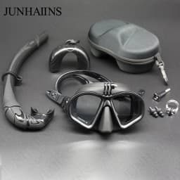 Wet Low Volume Diving Mask Tempered Glass Freedive Mask J-type Diving Mask Snorkel Set with Camera Mount Black