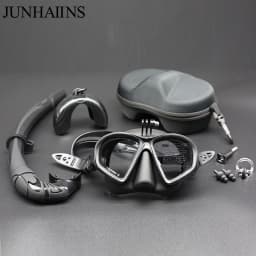 Wet Low Volume Diving Mask Tempered Glass Freedive Mask J-type Diving Mask Snorkel Set with Camera Mount Black