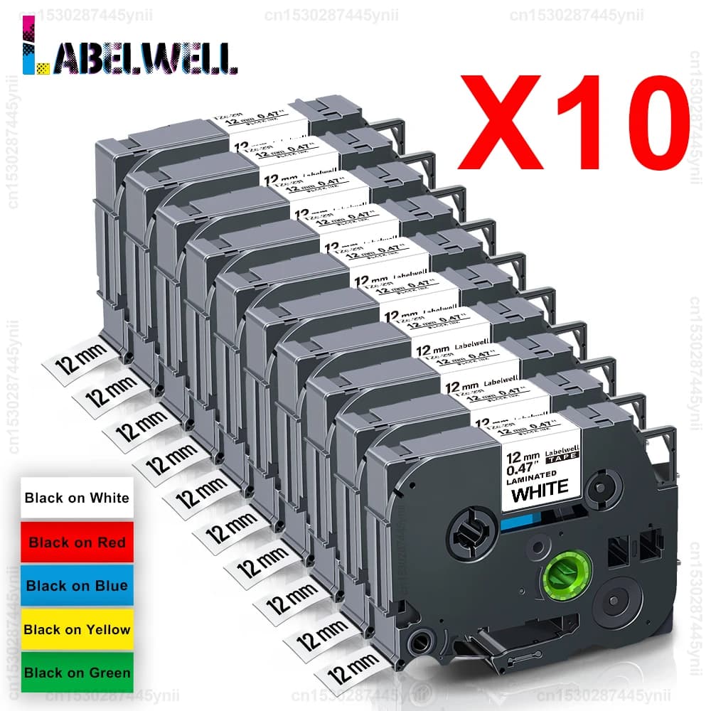 Labelwell 5/10PK 231 12mm Laminated Label Tape Compatible for Brother 231 221 131 531 631 for Brother P-Touch PTH110 Label Maker