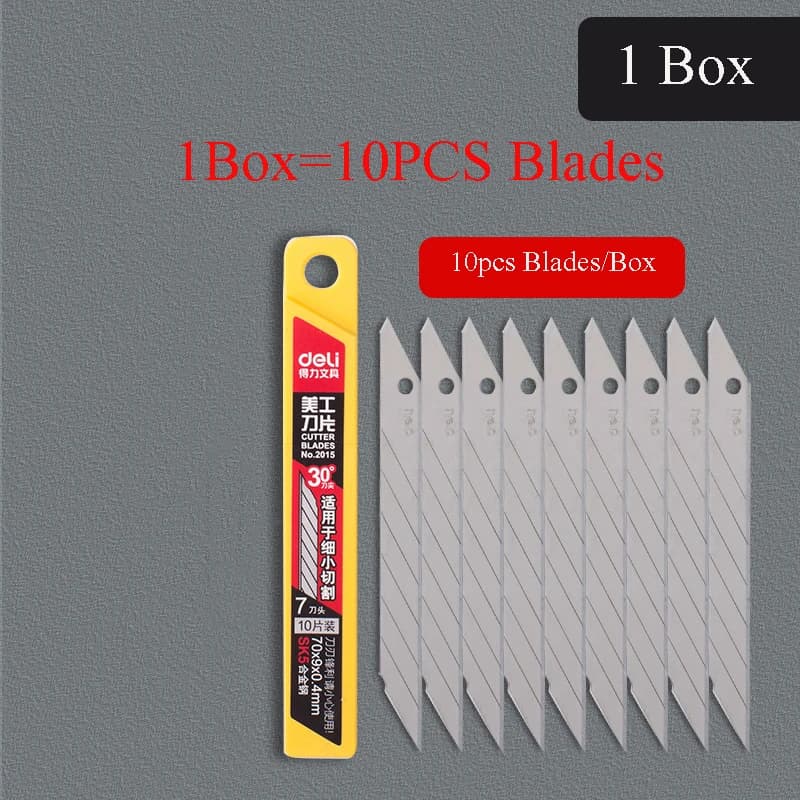 Deli Retractable Utility Knife Stainless 30 Degree Blade Paper Box Cutter Self-Locking Function Safety Cutting Art Tool Supplies