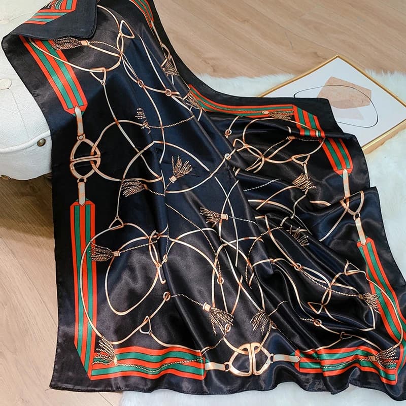 2022 Design brand foulard Neckerchief Shawl Wraps Print Silk Satin Scarf square Women Muslim Hijab Elegant Headband Bandana