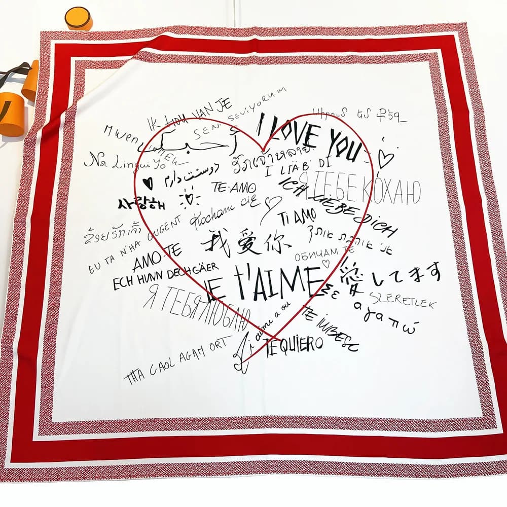 90cm Manual Hand Rolled Twill Silk Scarf Women LOVE YOU Print Curled Square Scarves Wraps Echarpe Foulards Femme Bandana Hijab
