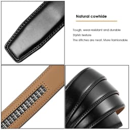 VATLTY Official Genuine Men's Leather Belt Natural Cowhide 3cm Thin Belt Alloy Automatic Buckle Trouser Belt 130cm Brown Girdles