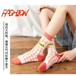 Streetwear Spring Autumn Cartoon Grid Woman Socks Cotton Kawaii and Funny Socks Women 12601