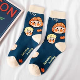 Streetwear Spring Autumn Cartoon Grid Woman Socks Cotton Kawaii and Funny Socks Women 12601