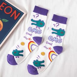 Streetwear Spring Autumn Cartoon Grid Woman Socks Cotton Kawaii and Funny Socks Women 12601