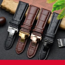 23mm 24mm 26mm 28mm big width Black brownButterfly clasp Mens Alligator Genuine Leather Watch Strap Band bracelets free shipping