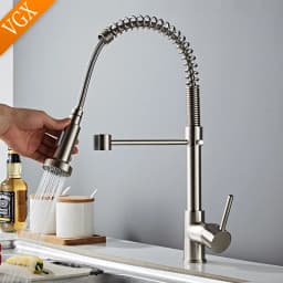VGX Kitchen Faucet with Pull Down Sprayer Single Handle Mixer for Basin 360° Rotating Spring Style Taps Brass Chrome Gold Black