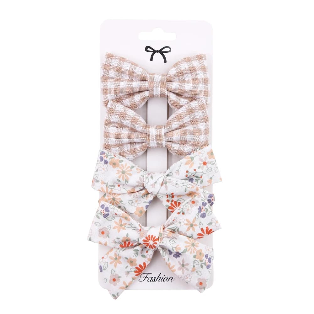 4Pcs/set Leopard Dot Print Bowknot Hair Bow Clips Baby Girls Lace Cotton Linen Barrettes Safety Hairpins Headwear Accessories