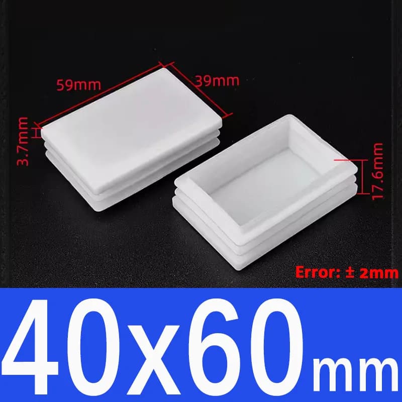 Rectangle/Square White Plastic Blanking End Cap Pipe Inserts Plug Bung Steel Leg Stopfen 15x15mm to 50x100mm